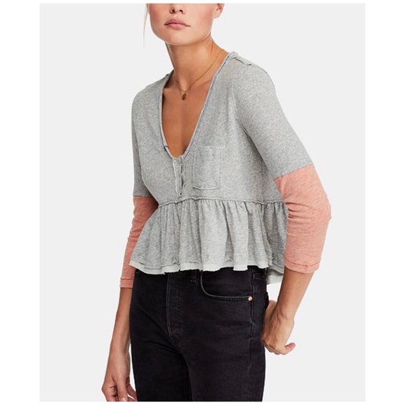 Free People Cotton Cropped Top Gray Orange Small - Picture 2 of 6